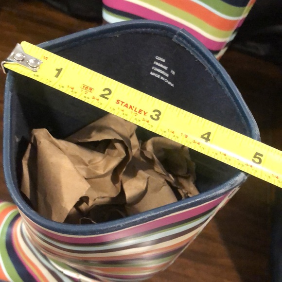 COACH Multi Stripe Mid Calf Rain Boots w Low Heel and Navy Lining Sz 7 - Picture 11 of 12